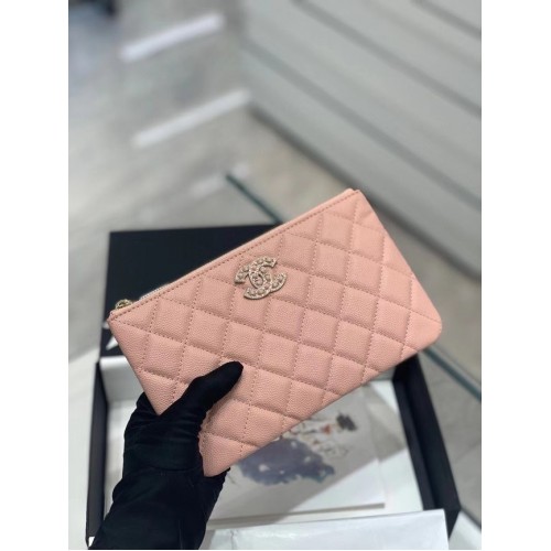 TASCHE CHANEL KLEIN Genarbtes Kalbsleder Goldfarbenes Metall AP2968 Rosa