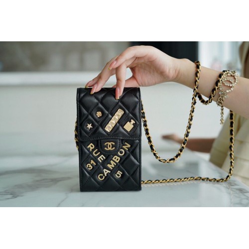 CHANEL Schulter Micro Mini Bag On Chain AP2288 Schwarz