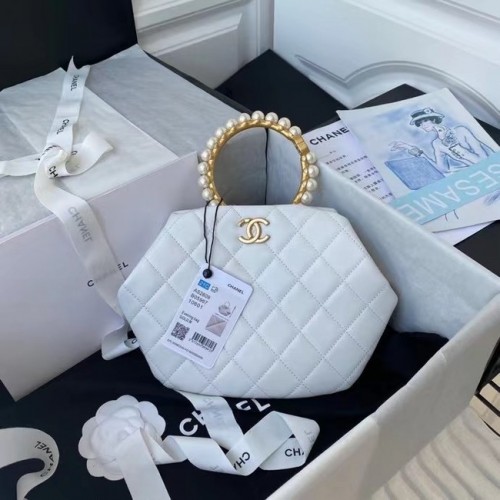 CHANEL Top Handle Ledertasche AS2609 Weiß