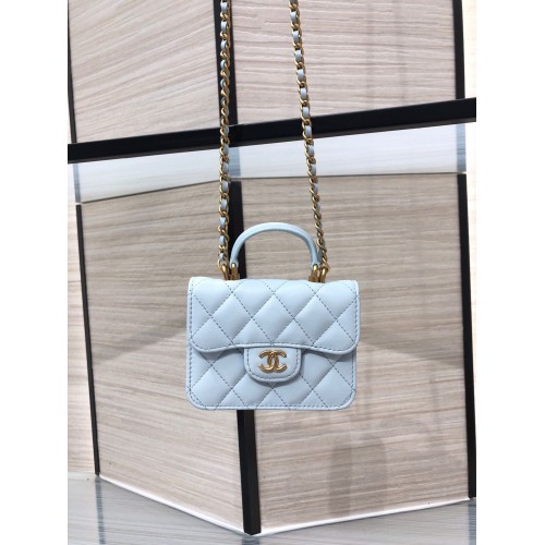 CHANEL Top Handle Micro Mini Wallet On Chain AP2200 Hellblau