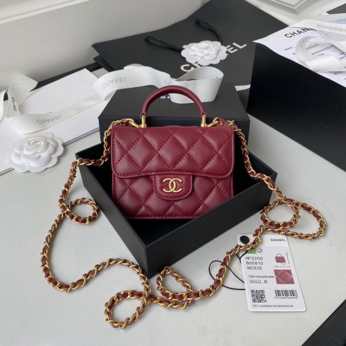 CHANEL Top Handle Micro Mini Wallet On Chain AP2200 Rot