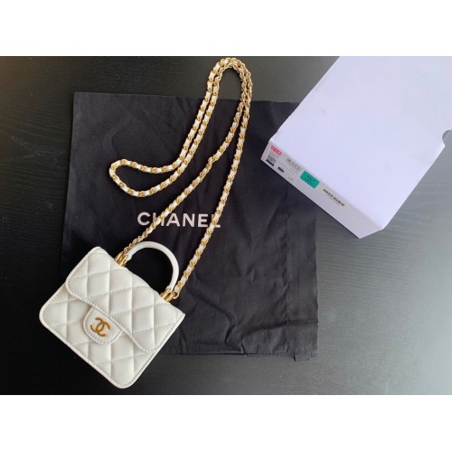CHANEL Top Handle Micro Mini Wallet On Chain AP2200 Weiß