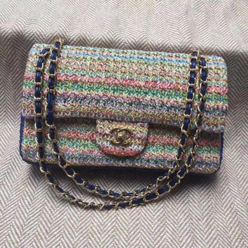 CHANEL Tweed Geflochtenes Kalbsleder Goldfarbenes Metall 1112 Mehrfarbig&Blau