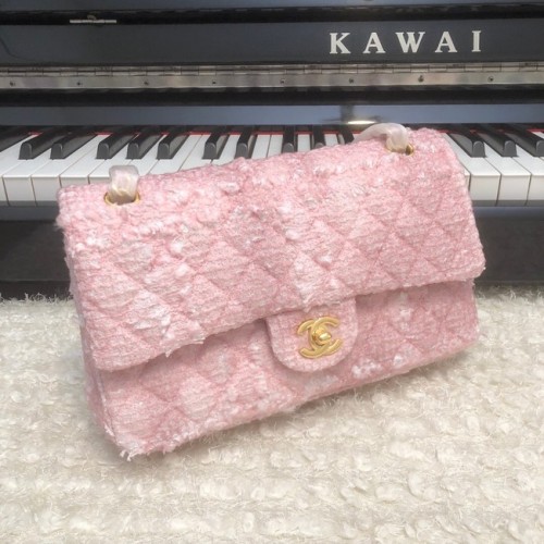 CHANEL Tweed Geflochtenes Kalbsleder Goldfarbenes Metall 1112 rosa
