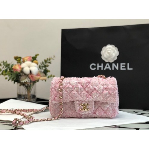 CHANEL Tweed Geflochtenes Kalbsleder Goldfarbenes Metall 1116 rosa