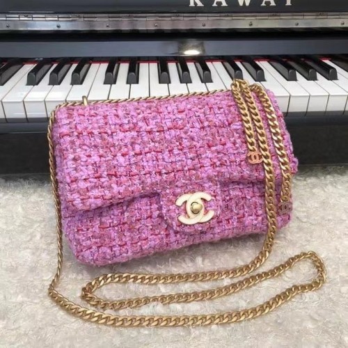 CHANEL Tweed Geflochtenes Kalbsleder Goldfarbenes Metall AS3114 Pflaume