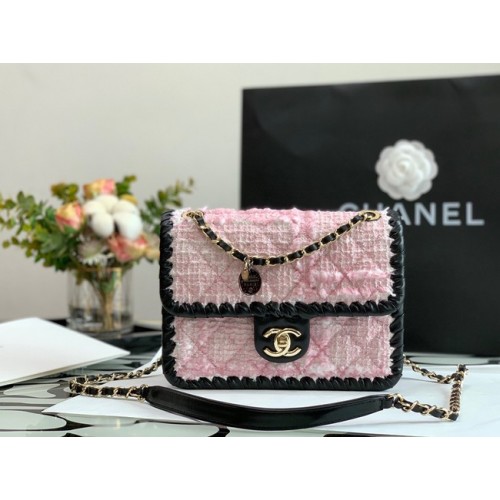 CHANEL Tweed Geflochtenes Kalbsleder Goldfarbenes Metall AS6075 Rosa
