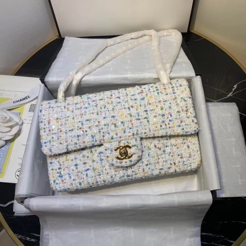 CHANEL Tweed Kalbsleder -Goldfarbenes Metall 1112 weiß