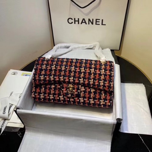 CHANEL Tweed Kalbsleder -Goldfarbenes Metall AS1112 rot