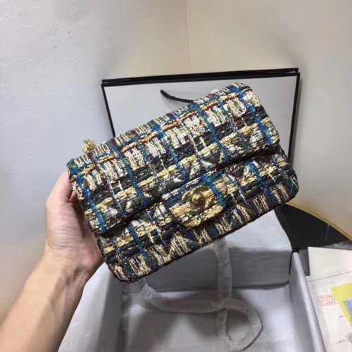 CHANEL Tweed Kalbsleder -Goldfarbenes Metall AS1116 Gold