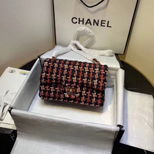 CHANEL Tweed Kalbsleder -Goldfarbenes Metall AS1116 rot