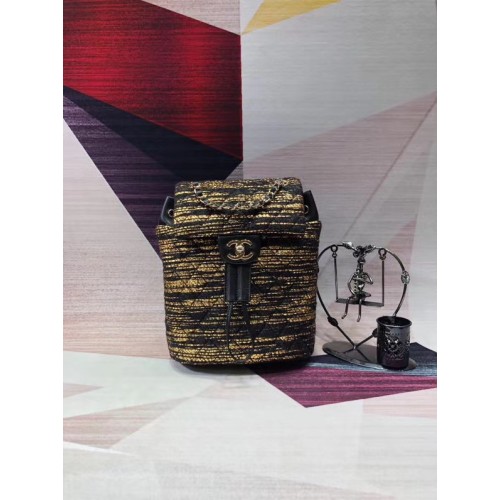 CHANEL Tweed kleiner Rucksack goldfarbenes Metall 69964 schwarz