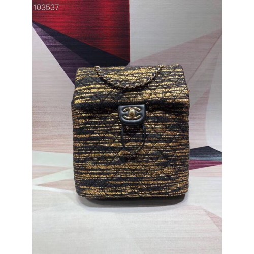 CHANEL Tweed kleiner Rucksack goldfarbenes Metall 69965 schwarz