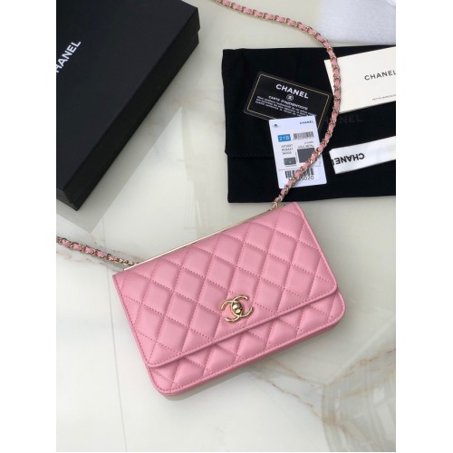 CHANEL WALLET ON CHAIN Lammleder hellgoldfarbenes Metall 80892 rosa
