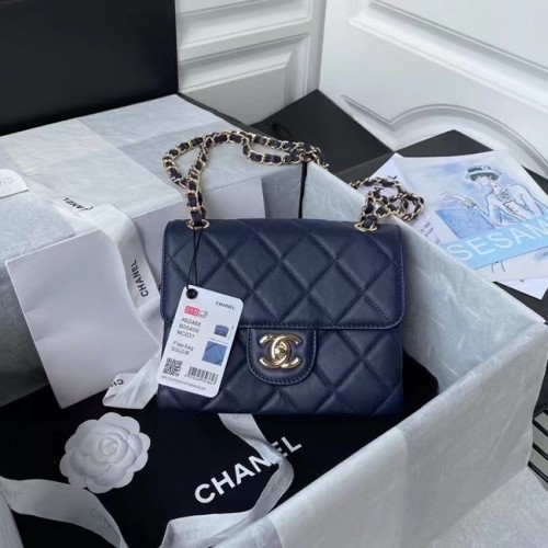 CHANEL Mini-Überschlagtasche AS2468 Marineblau