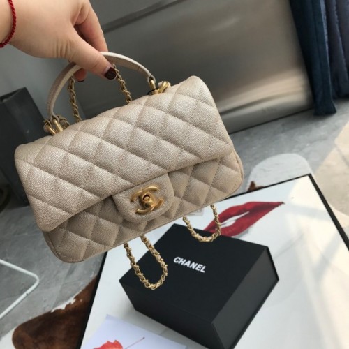 CHANEL Mini-Überschlagtasche mit Tragegriff oben AS2431 Aprikose