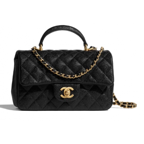 CHANEL Mini-Überschlagtasche mit Tragegriff oben AS2431 schwarz