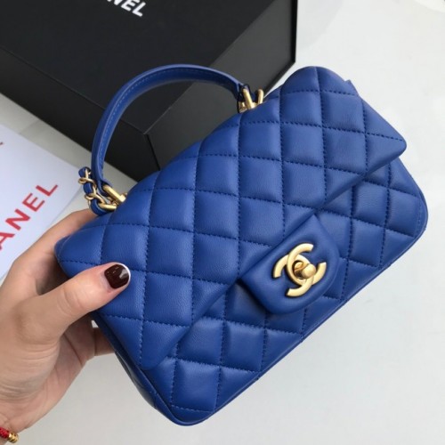 CHANEL Mini-Überschlagtasche mit Tragegriff oben AS2431 blau