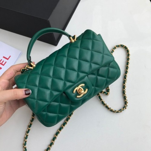 CHANEL Mini-Überschlagtasche mit Tragegriff oben AS2431 grün