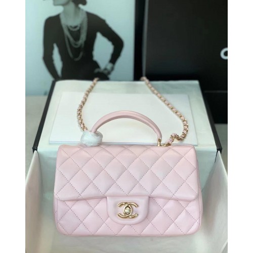CHANEL Mini-Überschlagtasche mit Tragegriff oben AS2431 Hellrosa