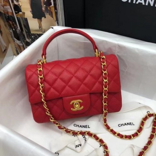 CHANEL Mini-Überschlagtasche mit Tragegriff oben AS2431 rot