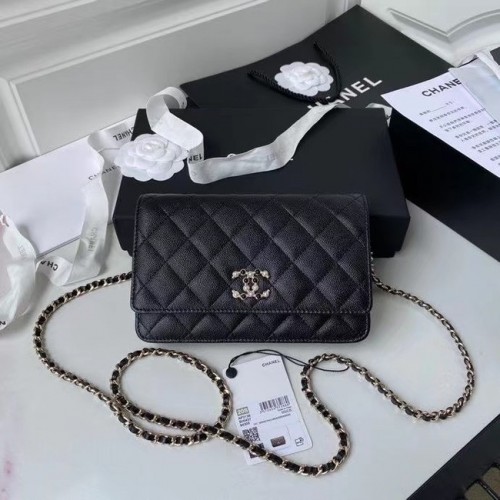 CHANEL Mini-Geldbörse an Kette AP2136 schwarz
