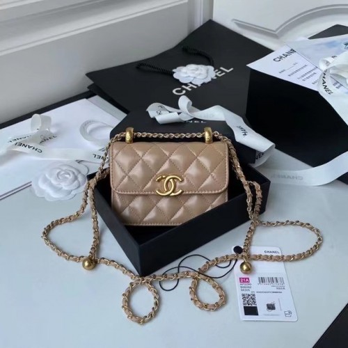 CHANEL Mini-Geldbörse an Kette AP2290 braun