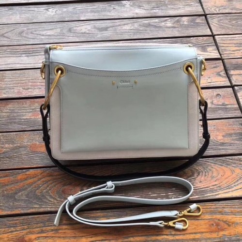 CHLOE Mittelgroße Umhängetasche aus Roy-Leder und Wildleder 20656 Hellblau