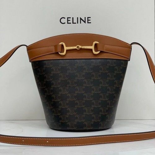 Celine BUCKET BAG AUS GLÄNZENDEM KALBSLEDER CR92072 Kaffee
