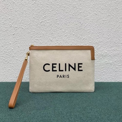 Celine CLUTCHES GROSSE TASCHE AUS BAUMWOLLE MIT CELINE-DRUCK UND KALBSLEDER 100672 BRAUN