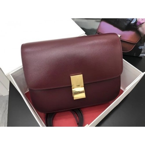 Celine Classic Box Flap Bag Original Kalbsleder 3378 Wein