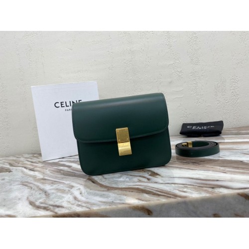 Celine Classic Box Teen Flap Bag Original Kalbsleder 3379 Dunkelgrün