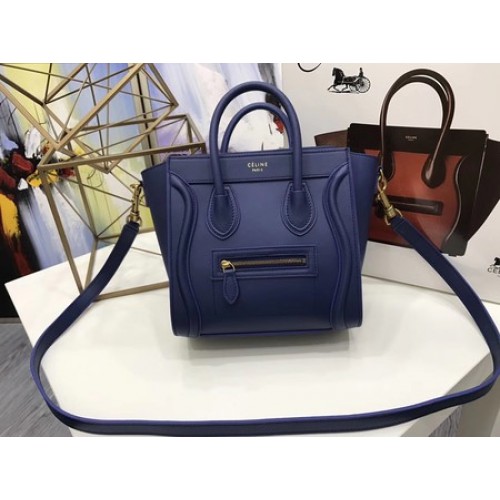 Celine Luggage Nano Einkaufstasche Original Leder CC3560 Blau