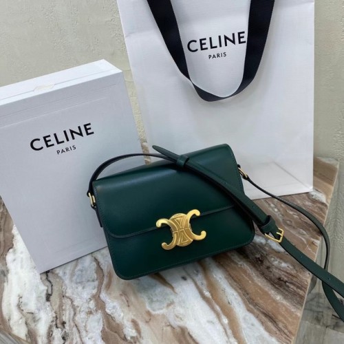 Celine TEEN TRIOMPHE TASCHE AUS GLÄNZENDEM KALBSLEDER MINERAL 188423 Schwarzgrün