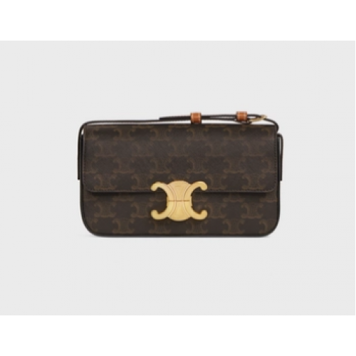 Celine TRIOMPHE SCHULTERTASCHE AUS TRIOMPHE CANVAS UND KALFKSIN 194142 HELLBRAUN