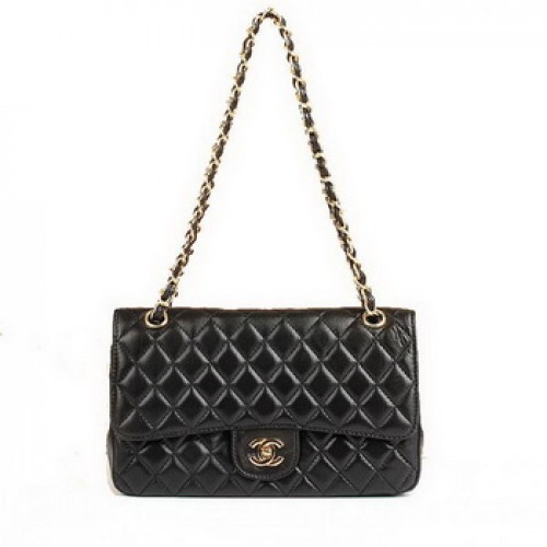 Chanel 2.55 Series Flap Bag 1112 Schwarzes Leder Goldene Hardware