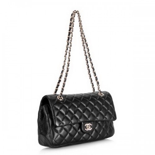 Chanel 2.55 Classic Series Flap Bag 1112 Schwarzes Leder Goldene Hardware