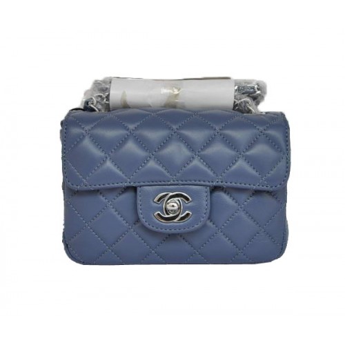 Günstige Chanel Classic Mini Flap Bag 1115 Blue Sheepskin Silver Hardware