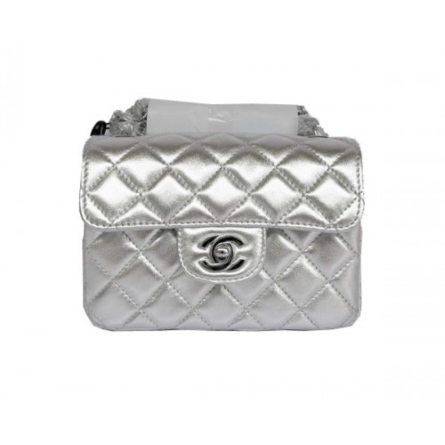 Günstige Chanel Classic Mini Flap Bag 1115 Light Silver Sheepskin Silver Hardware