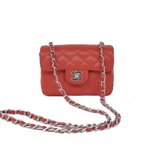 Günstige Chanel Classic Mini Flap Bag 1115 Rot Leder Silber Hardware