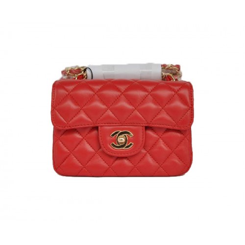 Günstige Chanel Classic Mini Flap Bag 1115 Red Sheepskin Golden Hardware