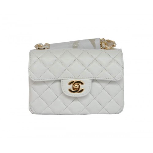 Günstige Chanel Classic Mini Flap Bag 1115 Weißes Schaffell Goldene Hardware