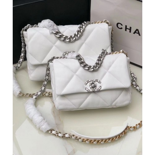 Chanel 19 Klappentasche AS1160 AS1161 AS1162 Weiß Silber Hardware