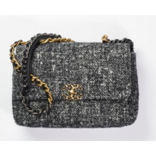 Chanel 19 Überschlagtasche Tweed AS1160 schwarz