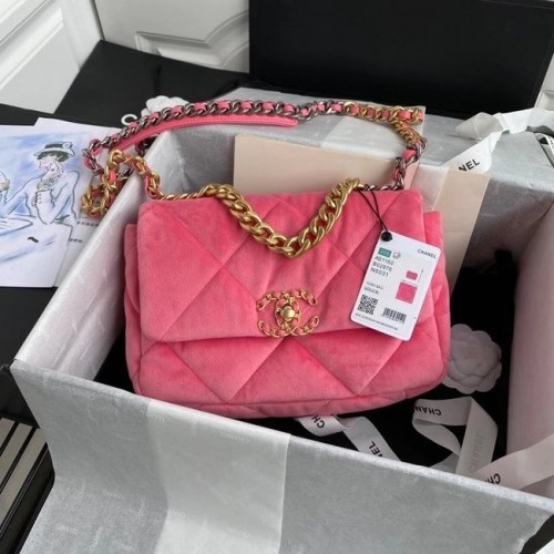 Chanel 19 Überschlagtasche Samt AS1160 rosa