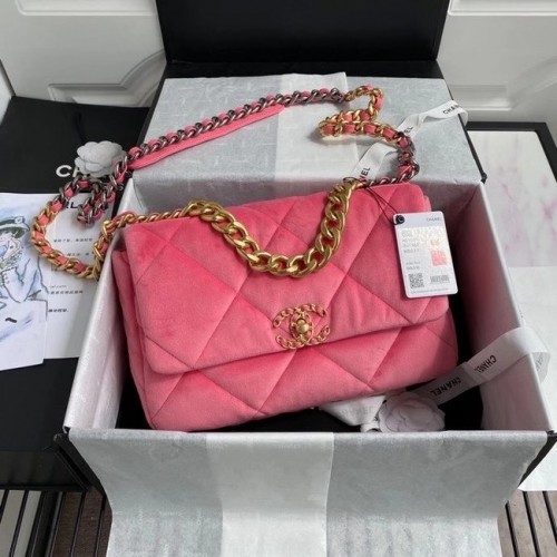 Chanel 19 Überschlagtasche Samt AS1161 rosa