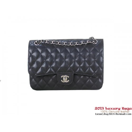 Chanel 2.55 Classic Flap Bag Schwarz Original Cannage Patterns Leder Silber