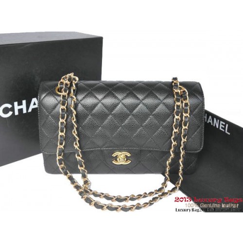 Chanel 2.55 Classic Flap Bag Schwarz Original Kaviarleder Gold