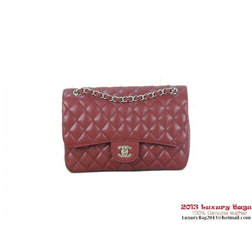 Chanel 2.55 Classic Flap Bag Bordeaux Original Cannage Patterns Leder Silber