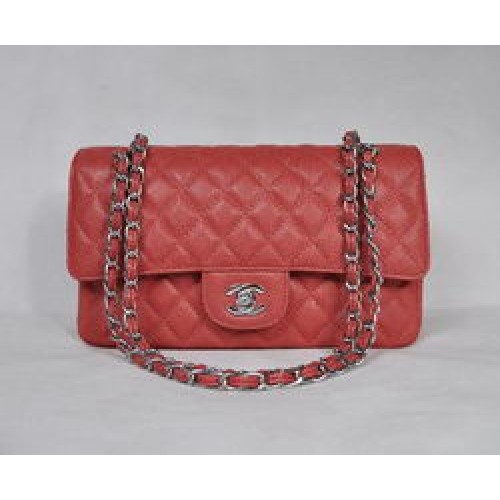 Chanel 2.55 Quilted Flap Bag 1112 Rot mit silberner Hardware